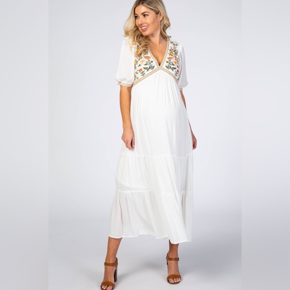 PinkBlush embroidered tiered midi dress